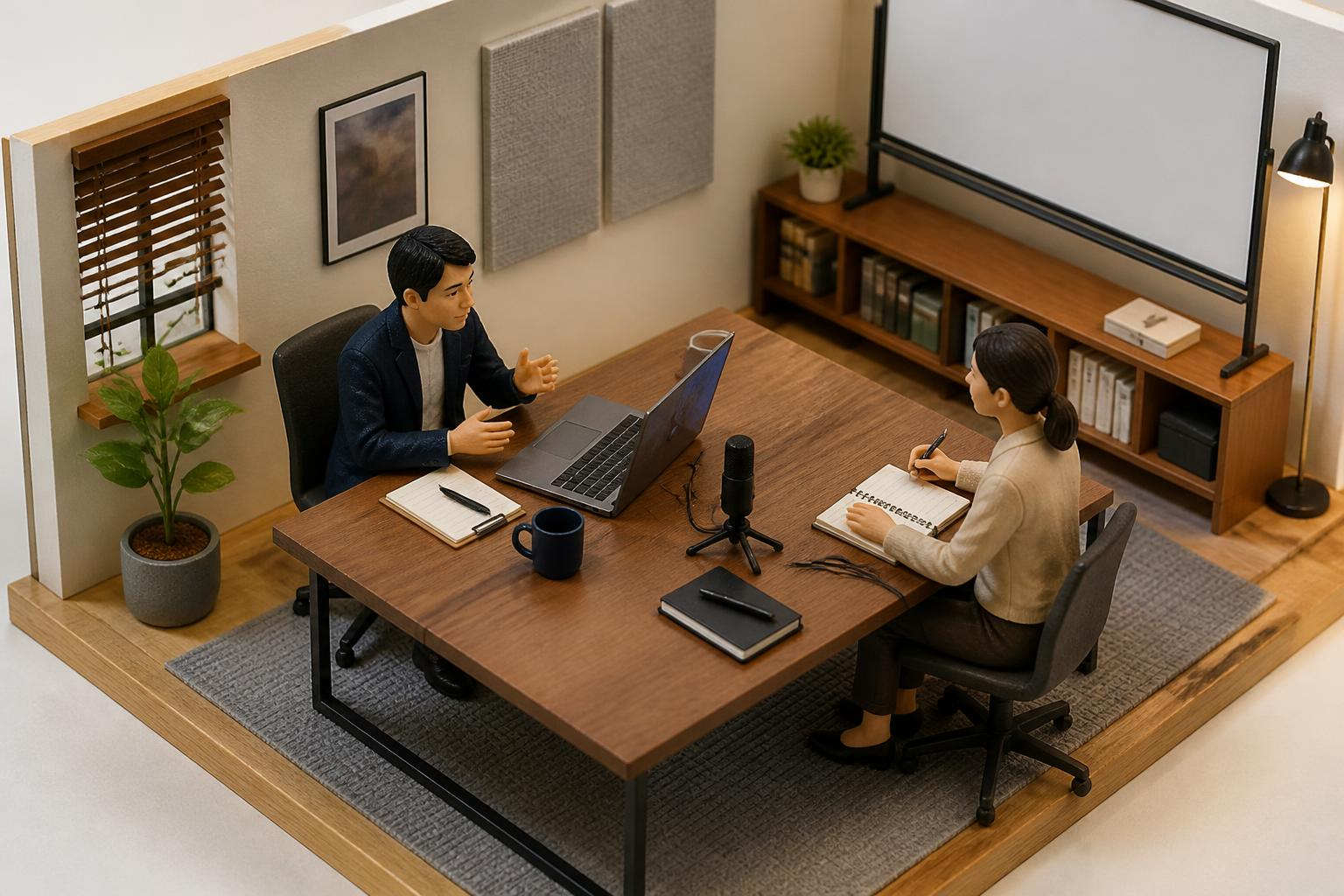 会議でマイクを置いた小規模ミーティング