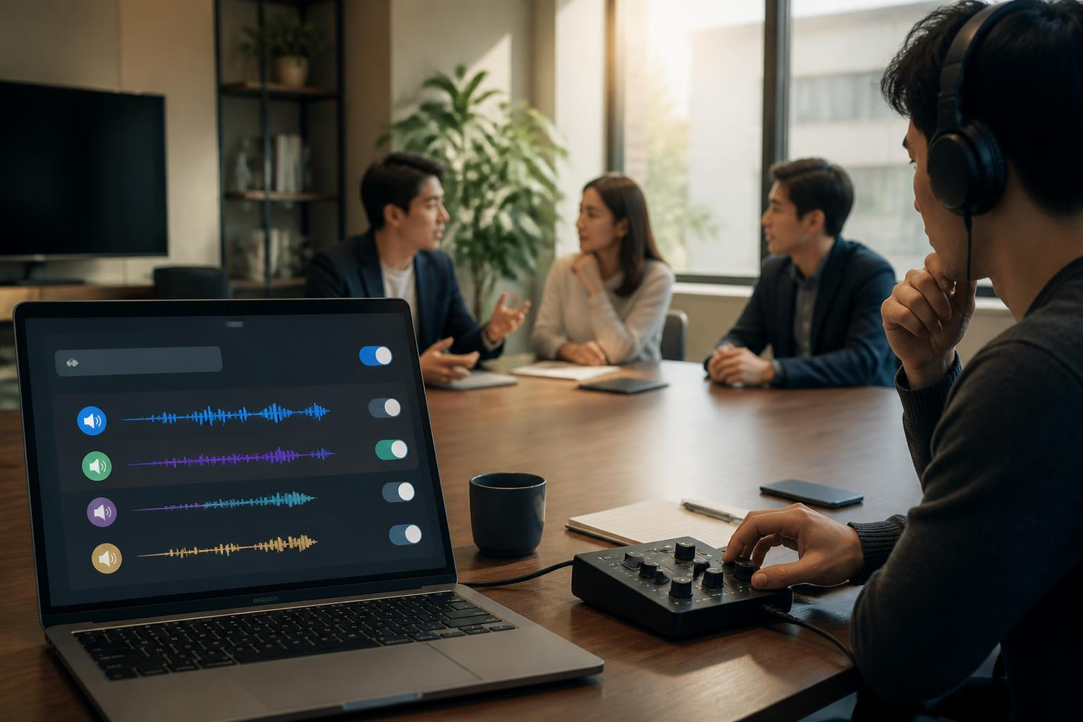 ノートPCで話者分離を設定する様子