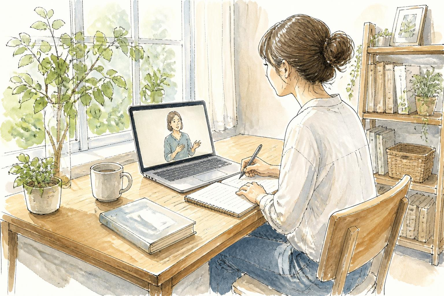 ラップトップでコースを閲覧する学習者
