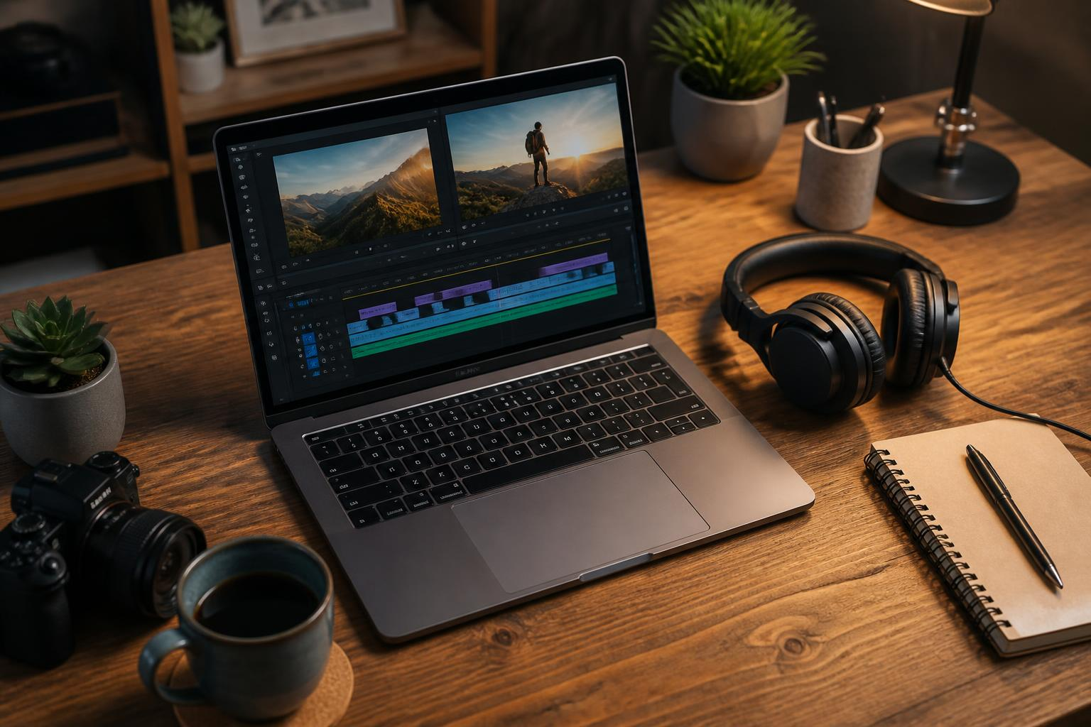 Ekran edycji prostego vloga na laptopie z przybornikiem montażowym