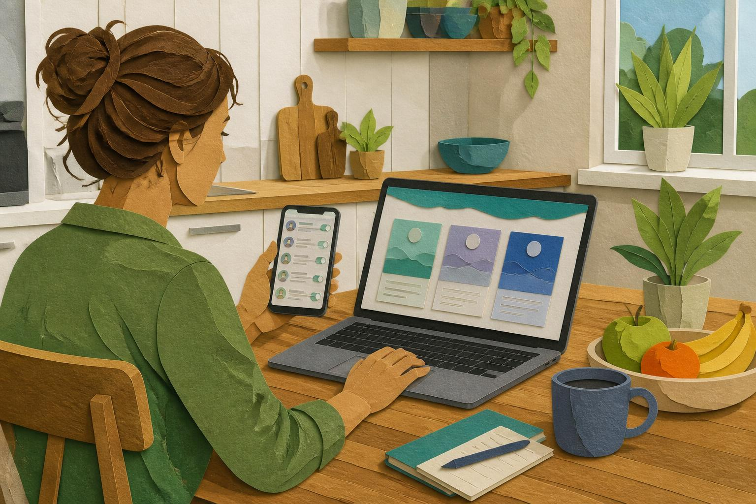 Parent compares plans on laptop and phone